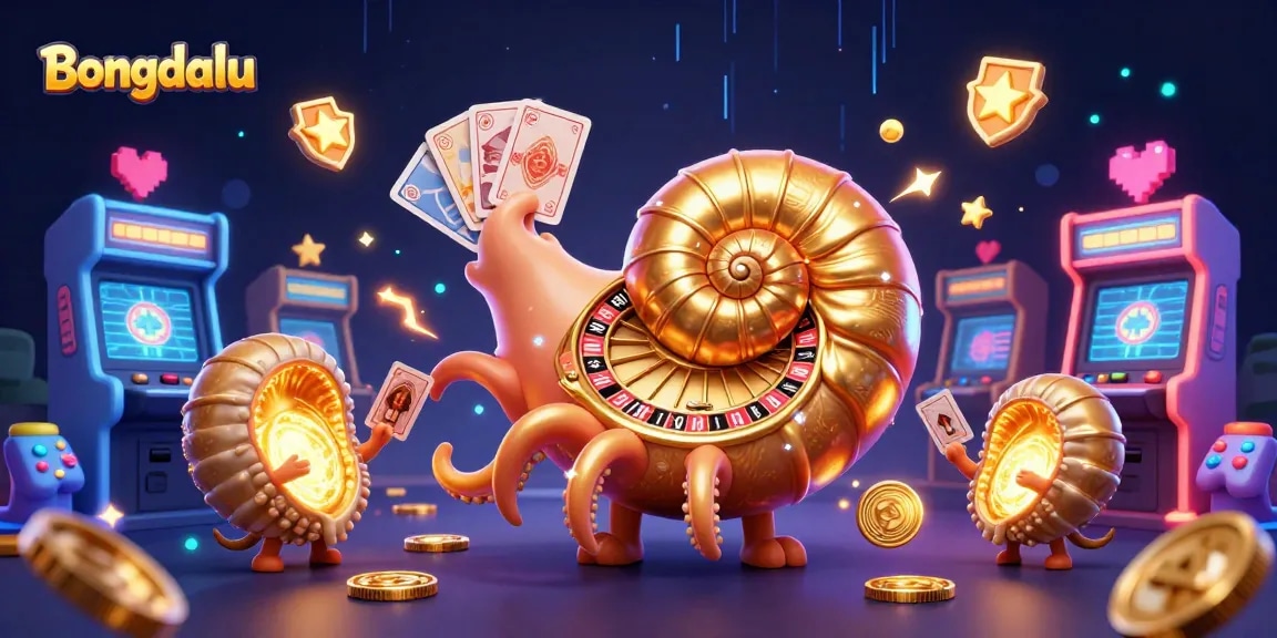 Bongdalu showcases a giant nautilus roulette wheel amidst glowing game elements, emphasizing top-tier gambling excitement.