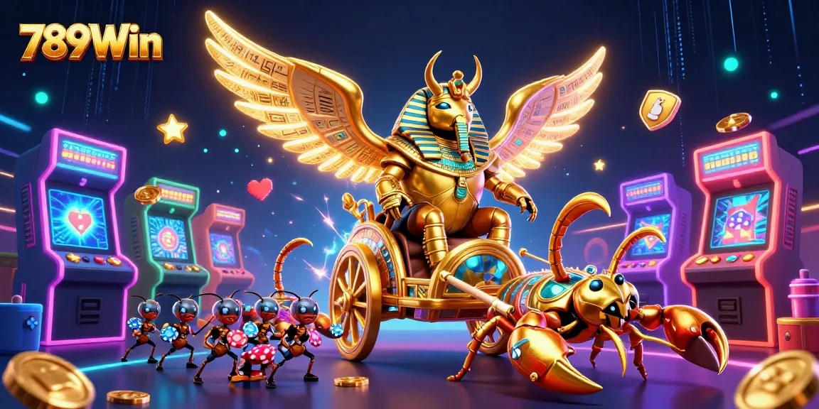 Engage with 789Win's colorful illustration showcasing 3D gaming characters and casino elements in an exciting scene.