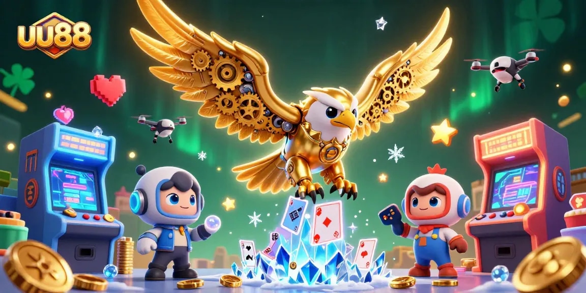 uu88 showcases a vibrant casino experience with dynamic gaming elements and characters in motion