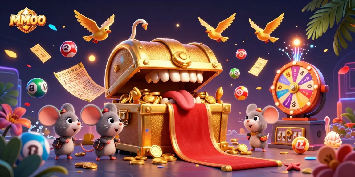 Experience the thrill of MMOO with vibrant lottery elements and dynamic casino action in a 3D scene.