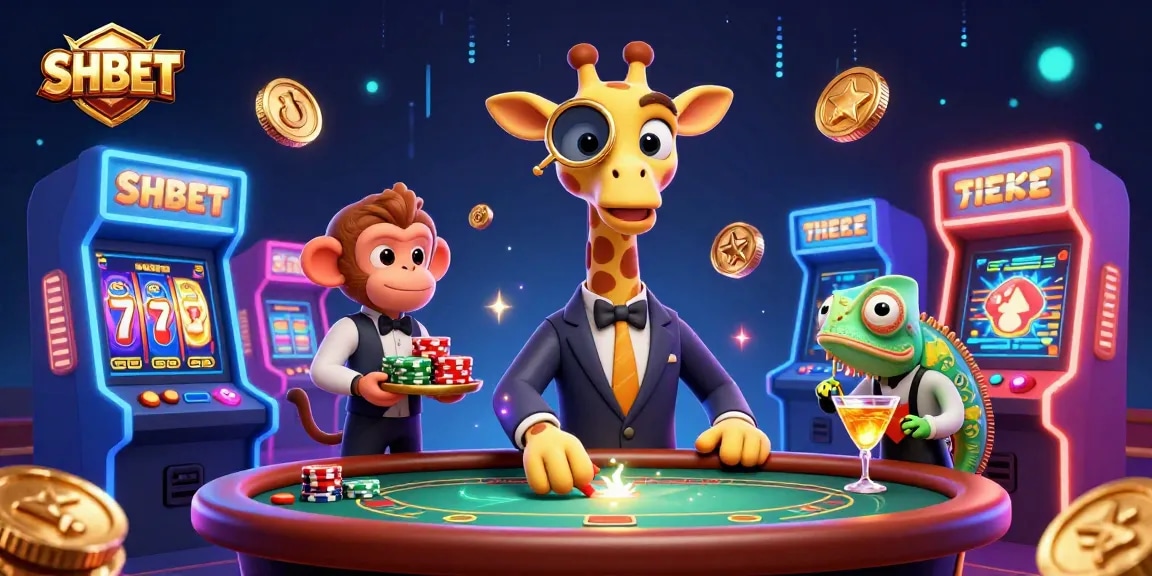 Experience exciting gaming adventures with SHBET featuring a high-roller giraffe at the casino.