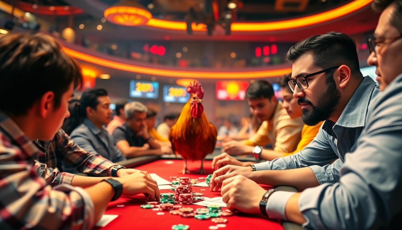 Exciting betting action at https://cm88bet.us/da-ga-cm88/ featuring intense cockfighting and colorful chips.
