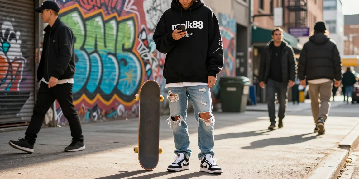 Streetwear fashion scene featuring rokok88 styles in an urban setting, highlighting youth culture.