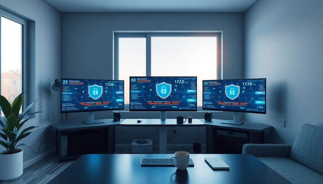 快连官网 - Professional home office with network security setup, symbolizing connectivity.