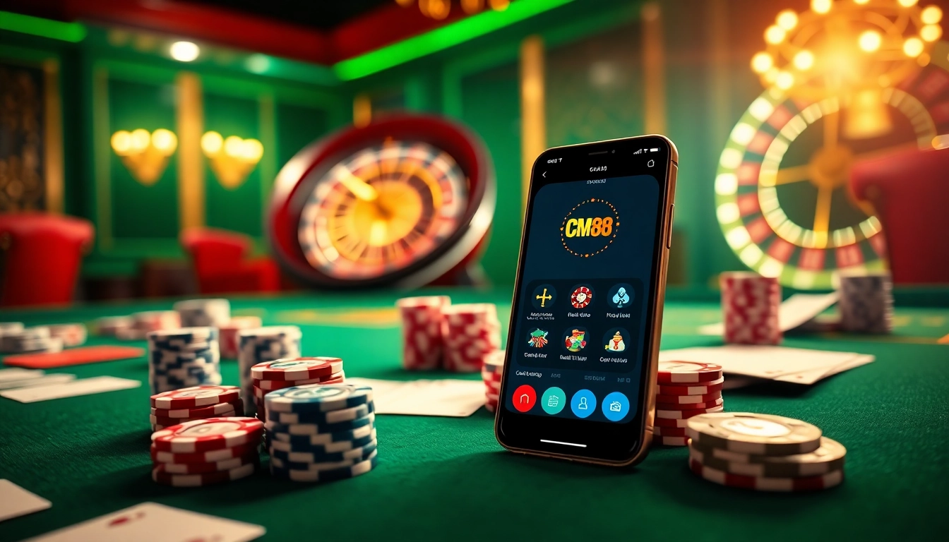 Experience the thrill of CM88 at a luxurious casino table with poker chips and cards.