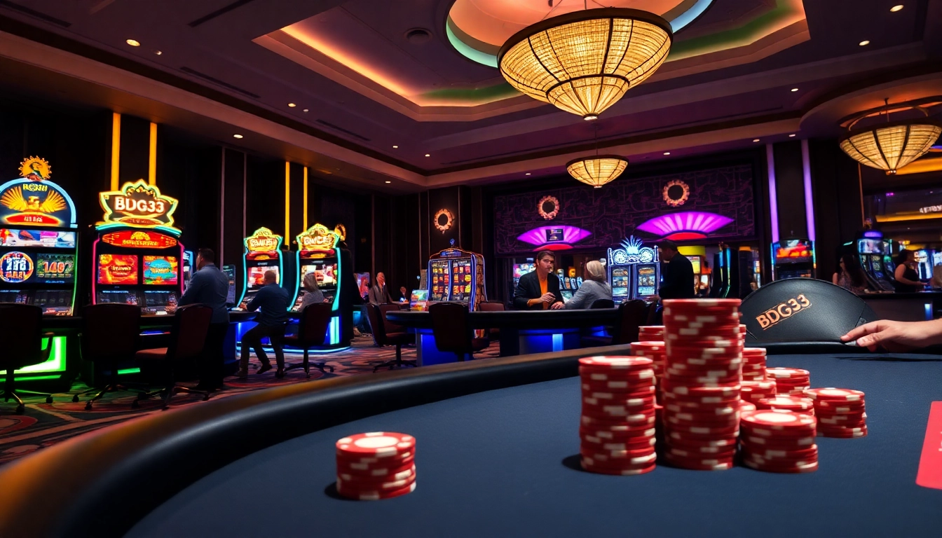 Players enjoying an exciting game at BDG33 with vibrant tables and thrilling atmosphere.