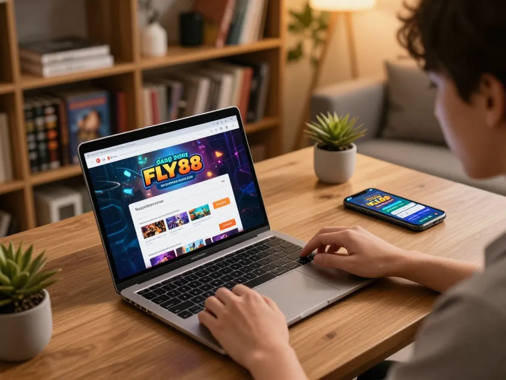 Engaging gameplay scene for đăng ký FLY88 on a laptop and smartphone, illustrating online gambling excitement.