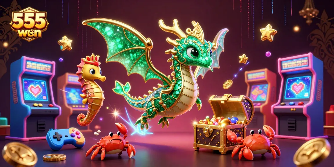 Engage in vibrant gaming at 555win com with a lively 3D illustration of casino adventures.