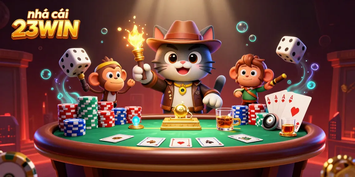 Engage with the dynamic world of nhà cái 23WIN through an adventurer cat discovering casino treasures!