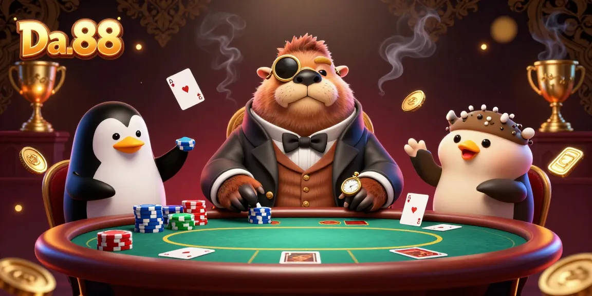 Experience thrilling poker action with Da.88's vibrant underwater scene featuring a walrus and penguin dealer.