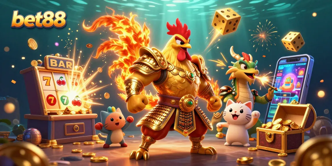 Engage with bet88's thrilling casino adventures featuring fortune cat, dragon, and warrior.