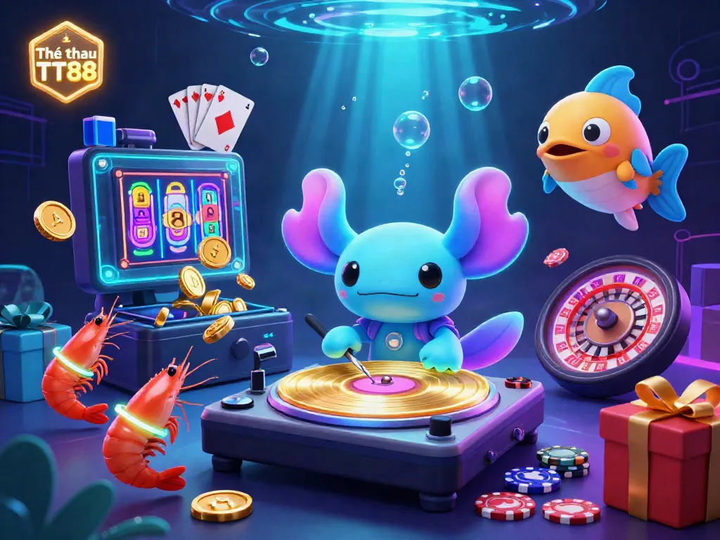 Experience thrilling betting excitement with Thể thao TT88's dynamic 3D scene featuring vibrant casino elements and energetic characters.