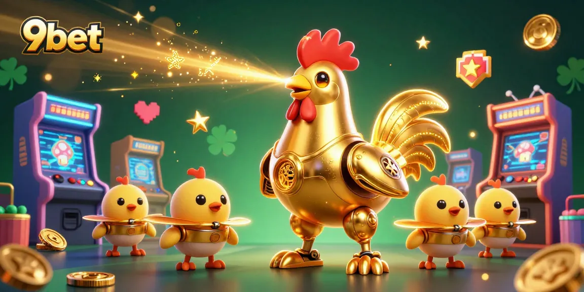 Experience exciting gameplay with 9bet featuring a golden rooster robot and arcade elements.