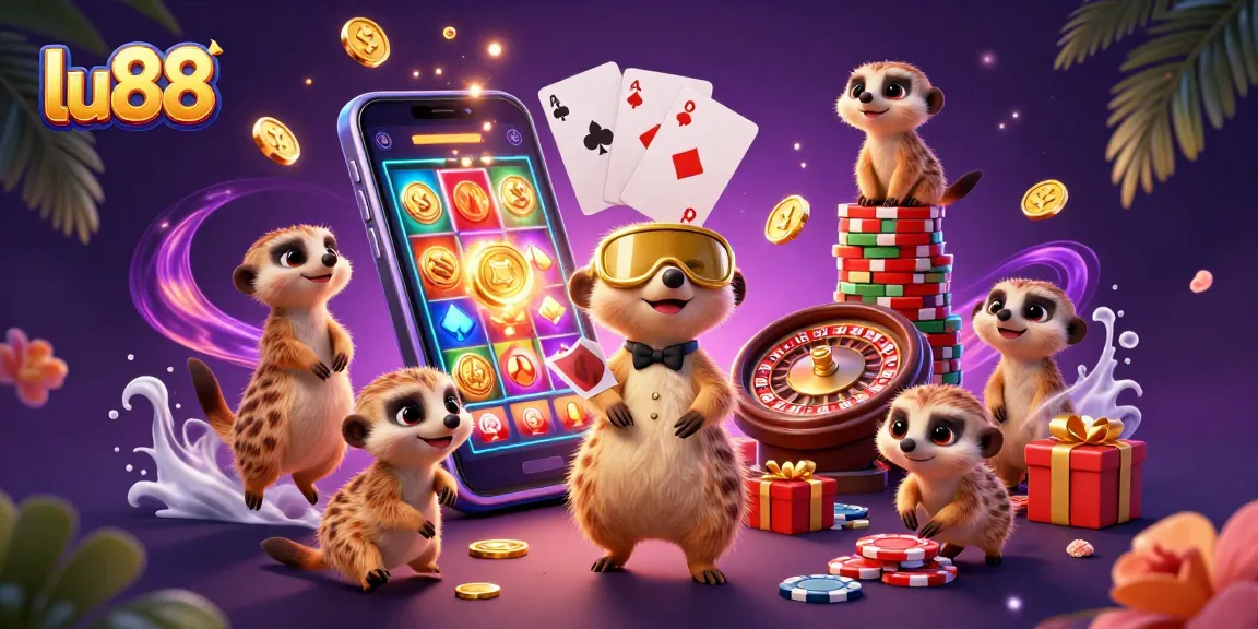 Experience lu88's thrilling casino action with meerkats and vibrant games in a dazzling 3D scene.