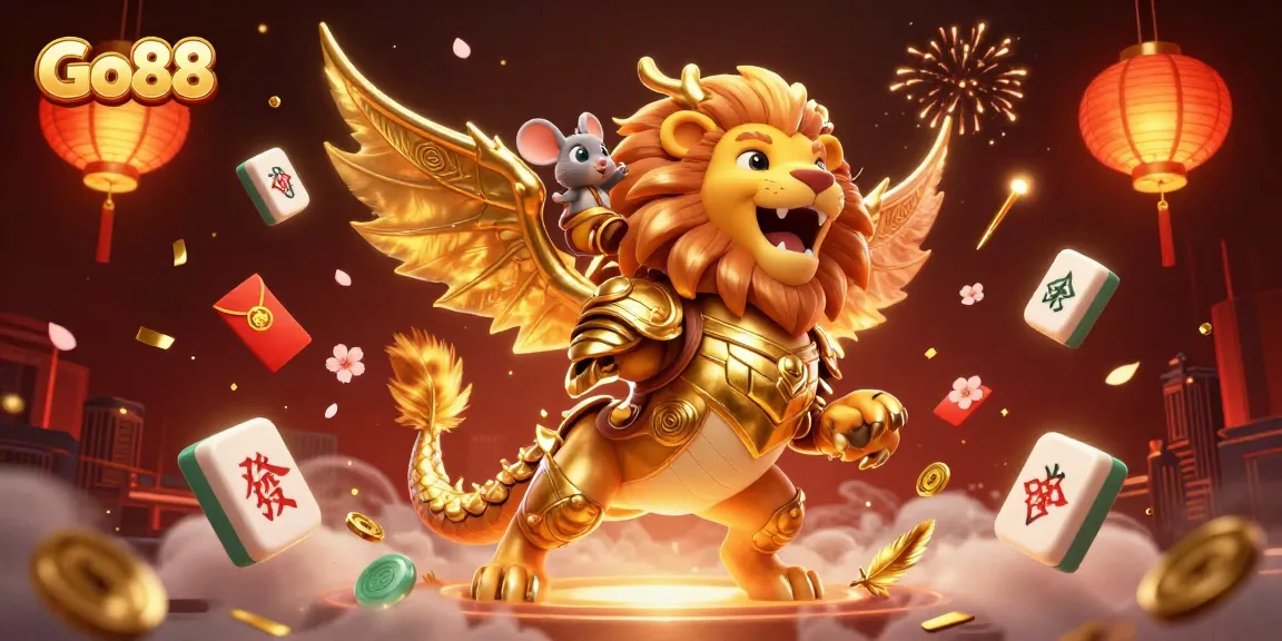 Go88 players encounter thrilling casino adventures amidst vibrant 3D illustrations filled with golden treasures.