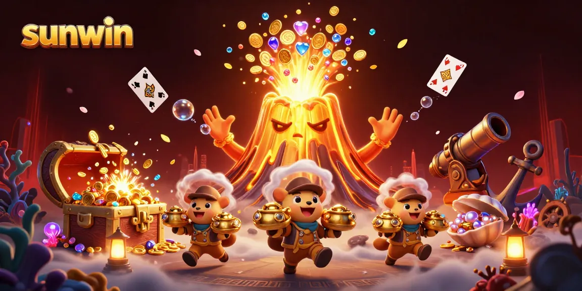 Engage with sunwin's vibrant casino world featuring joyful golden volcano and treasures.