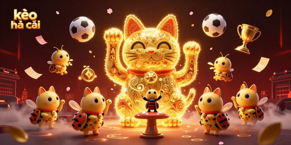 Place bets smartly with kèo nhà cái, featuring an animated lucky cat and dynamic casino elements.