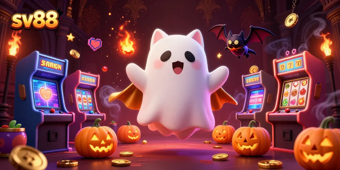 Spin the reels with sv88 in a haunted casino mansion featuring playful ghostly characters and jackpot symbols.