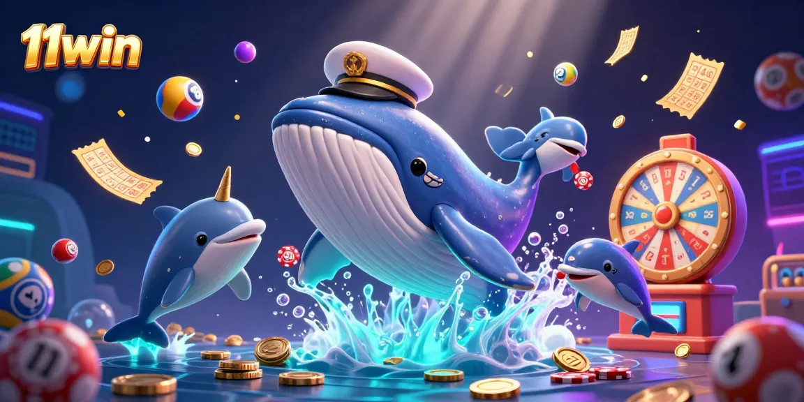 Experience the excitement of 11win with colorful lottery balls and playful sea creatures in a vibrant casino scene.