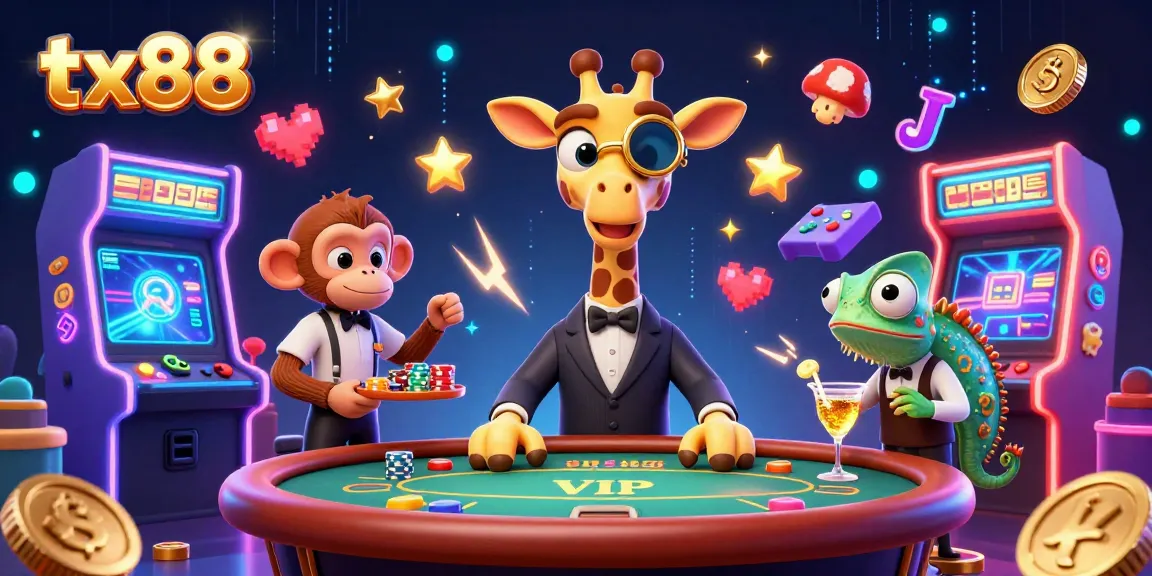 tx88 showcases a lively card game scene with vibrant casino elements and unique cartoon characters